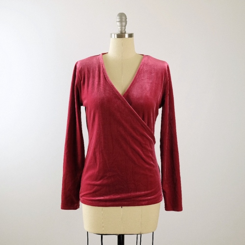 J. Crew Mercantile Velvet Wrap Burgundy Top